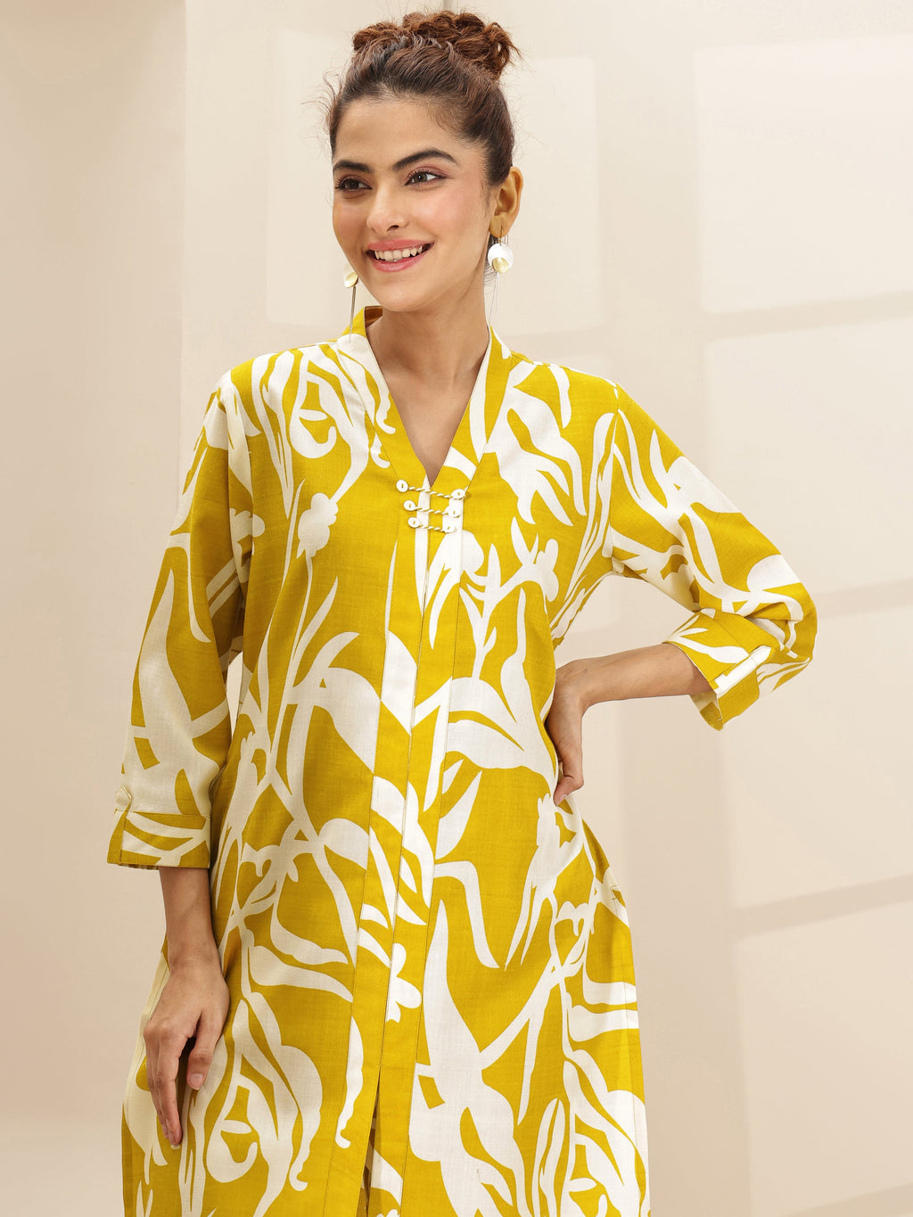 Libas Mustard Printed Cotton Blend Co-Ord Sets