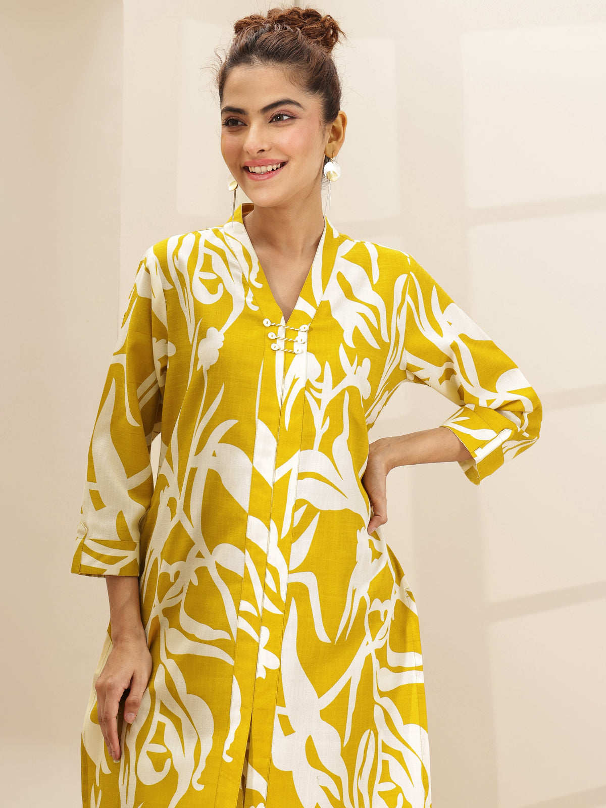 Libas Mustard Printed Cotton Blend Co-Ord Sets