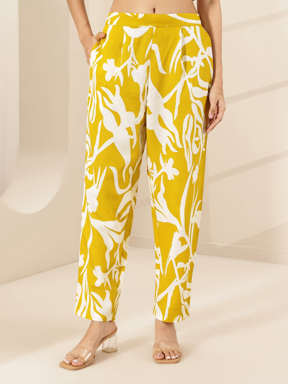 Libas Mustard Printed Cotton Blend Co-Ord Sets