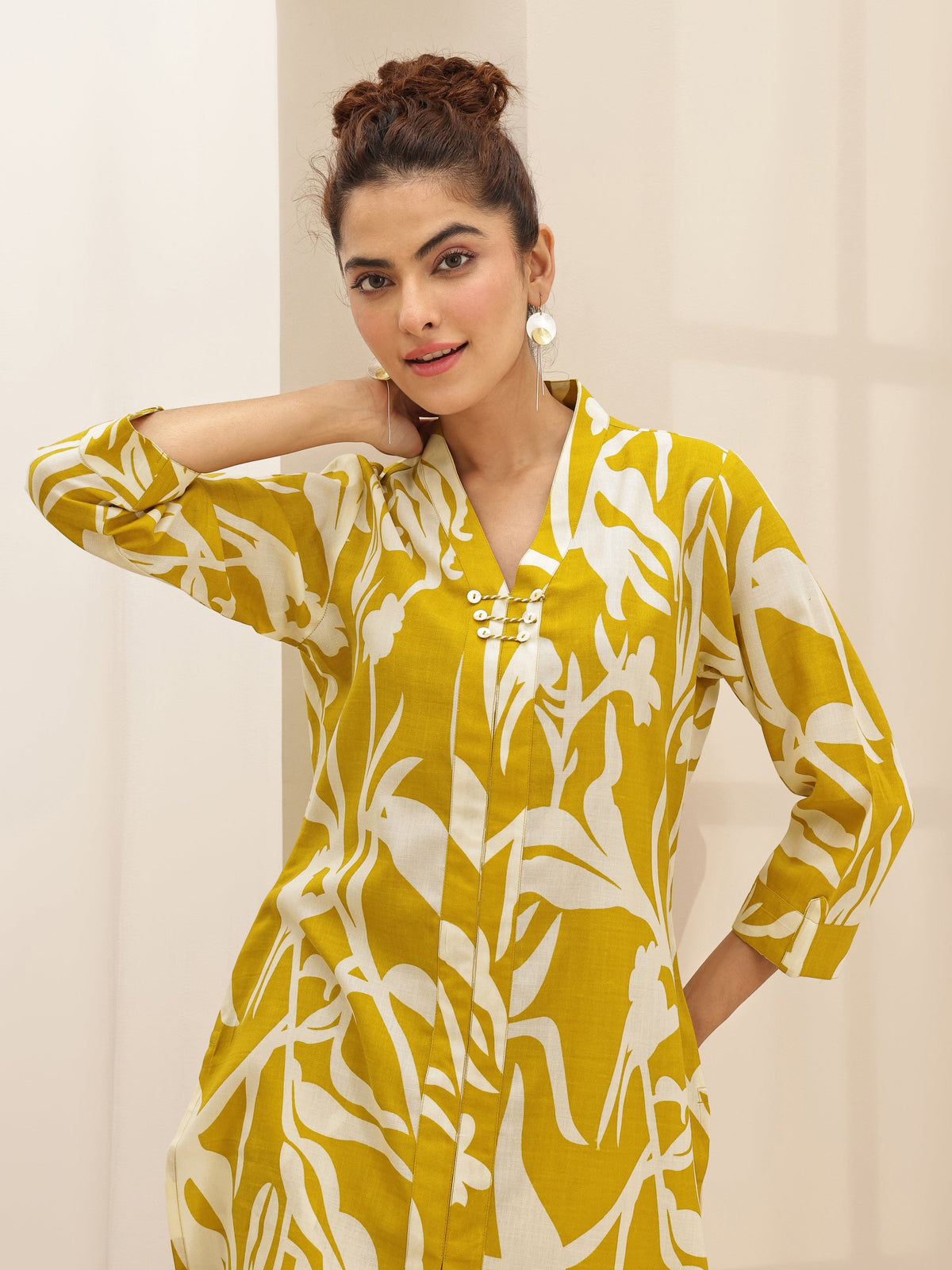 Libas Mustard Printed Cotton Blend Co-Ord Sets