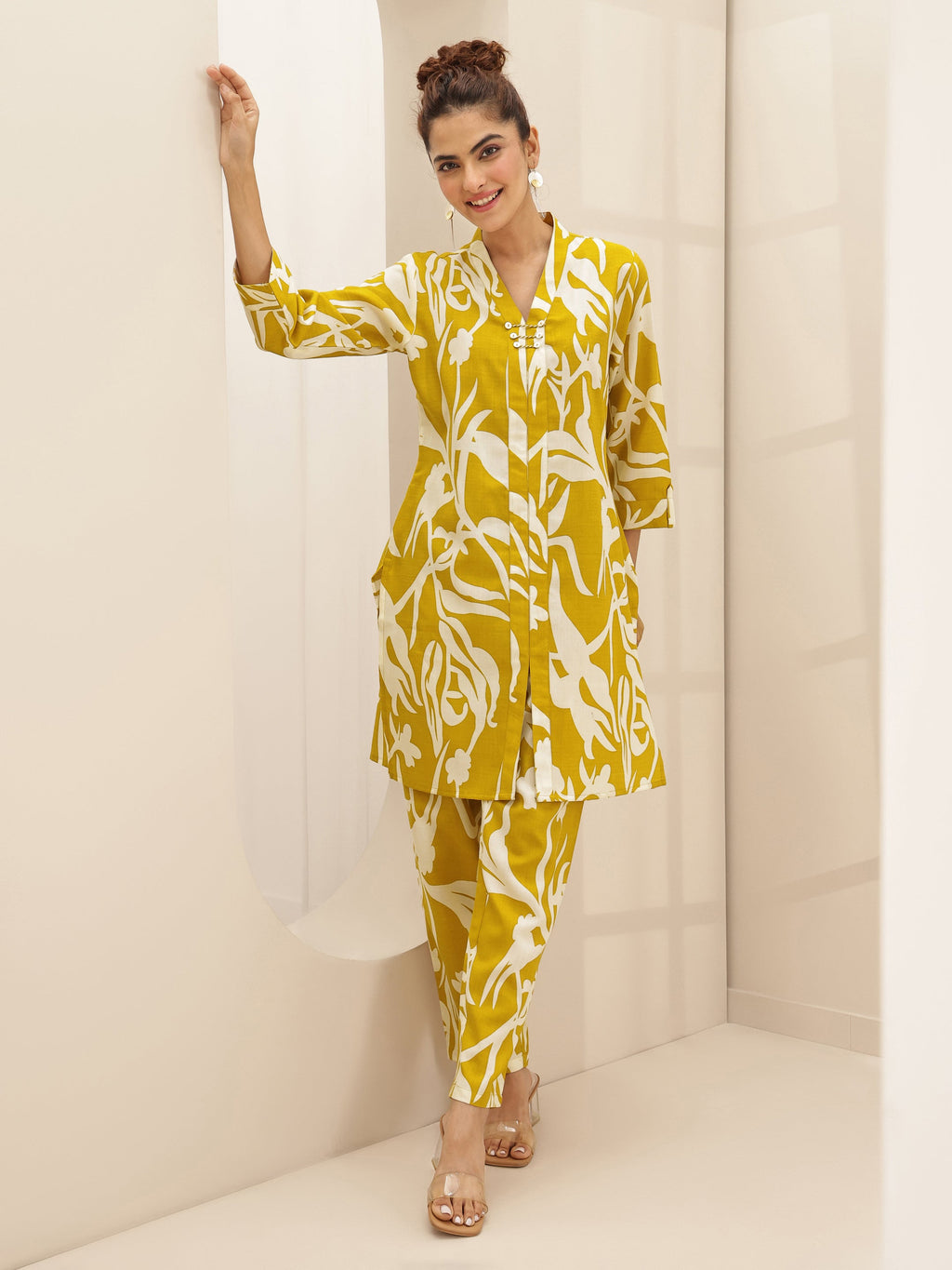Libas Mustard Printed Cotton Blend Co-Ord Sets