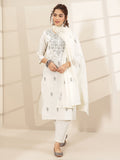 Libas White Embroidered Cotton Blend Straight Suit Sets With Dupatta