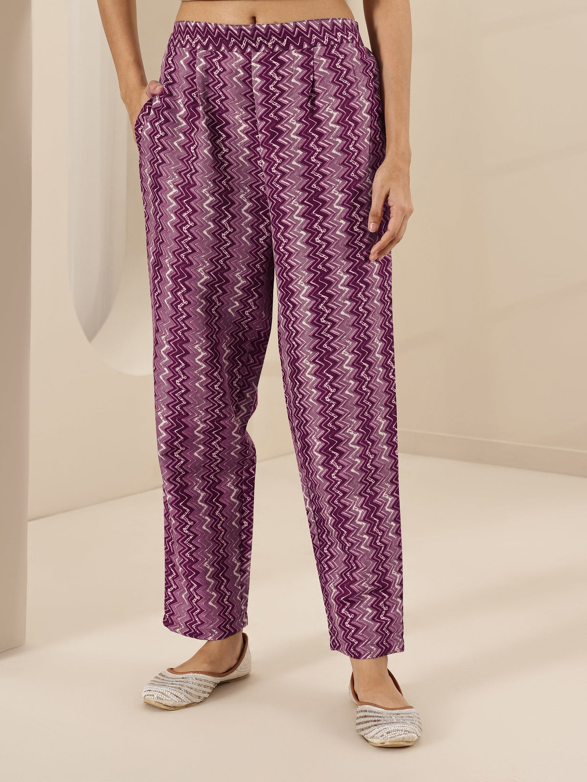 Libas Burgundy Printed Cotton Blend Straight Suit Sets With Dupatta