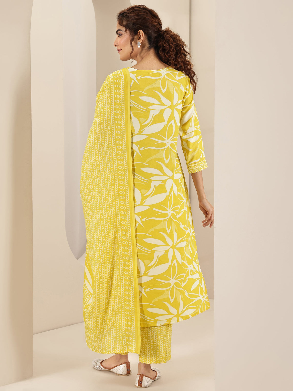 Libas Yellow Printed Cotton Blend Straight Suit Sets With Dupatta