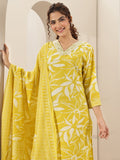 Libas Yellow Printed Cotton Blend Straight Suit Sets With Dupatta