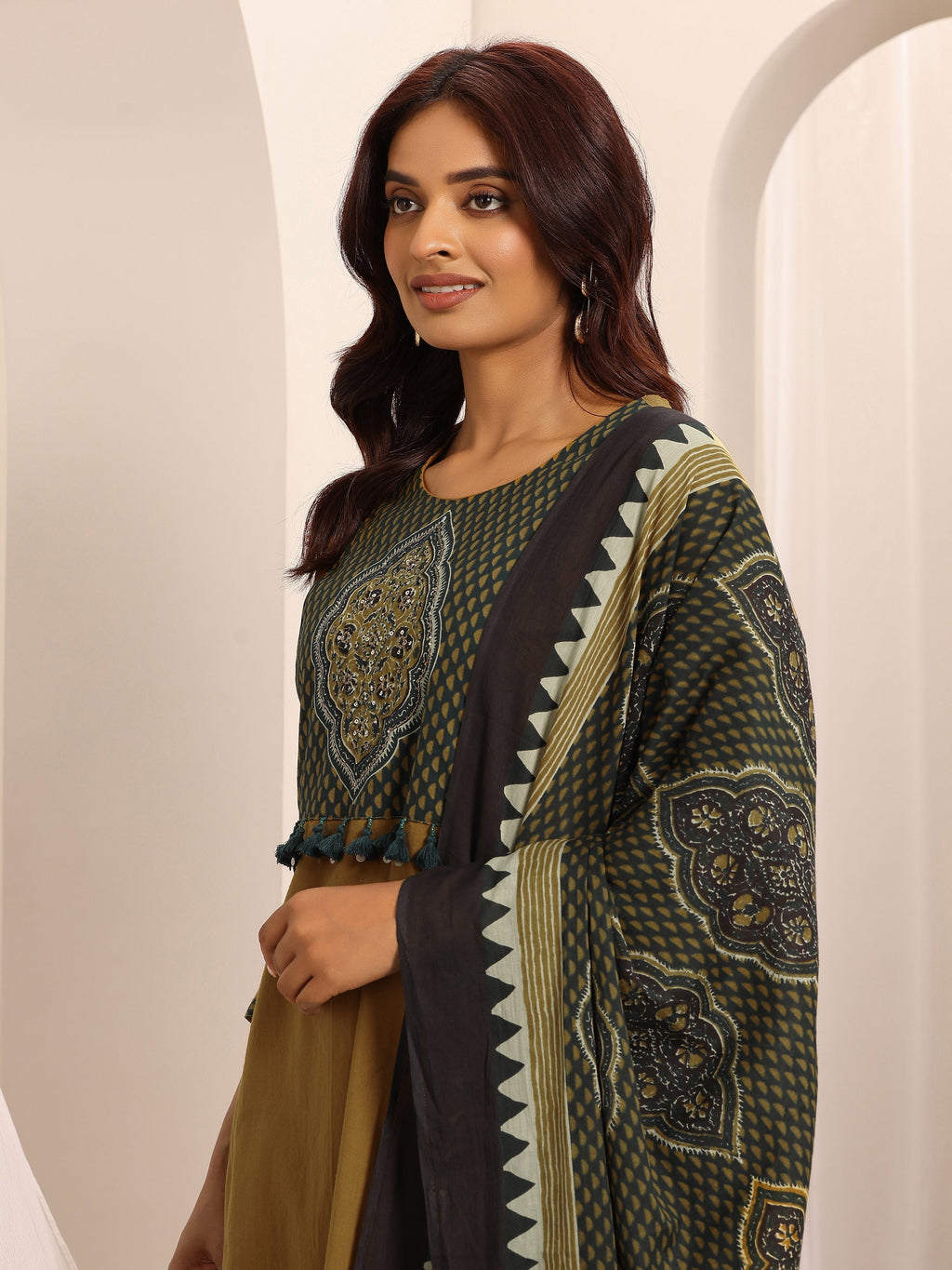 Libas Yellow Printed Cotton Blend Straight Suit Set With Dupatta