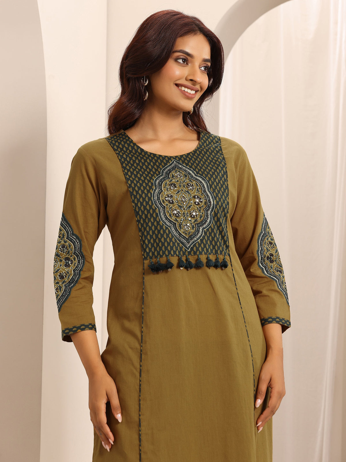 Libas Yellow Printed Cotton Blend Straight Suit Set With Dupatta