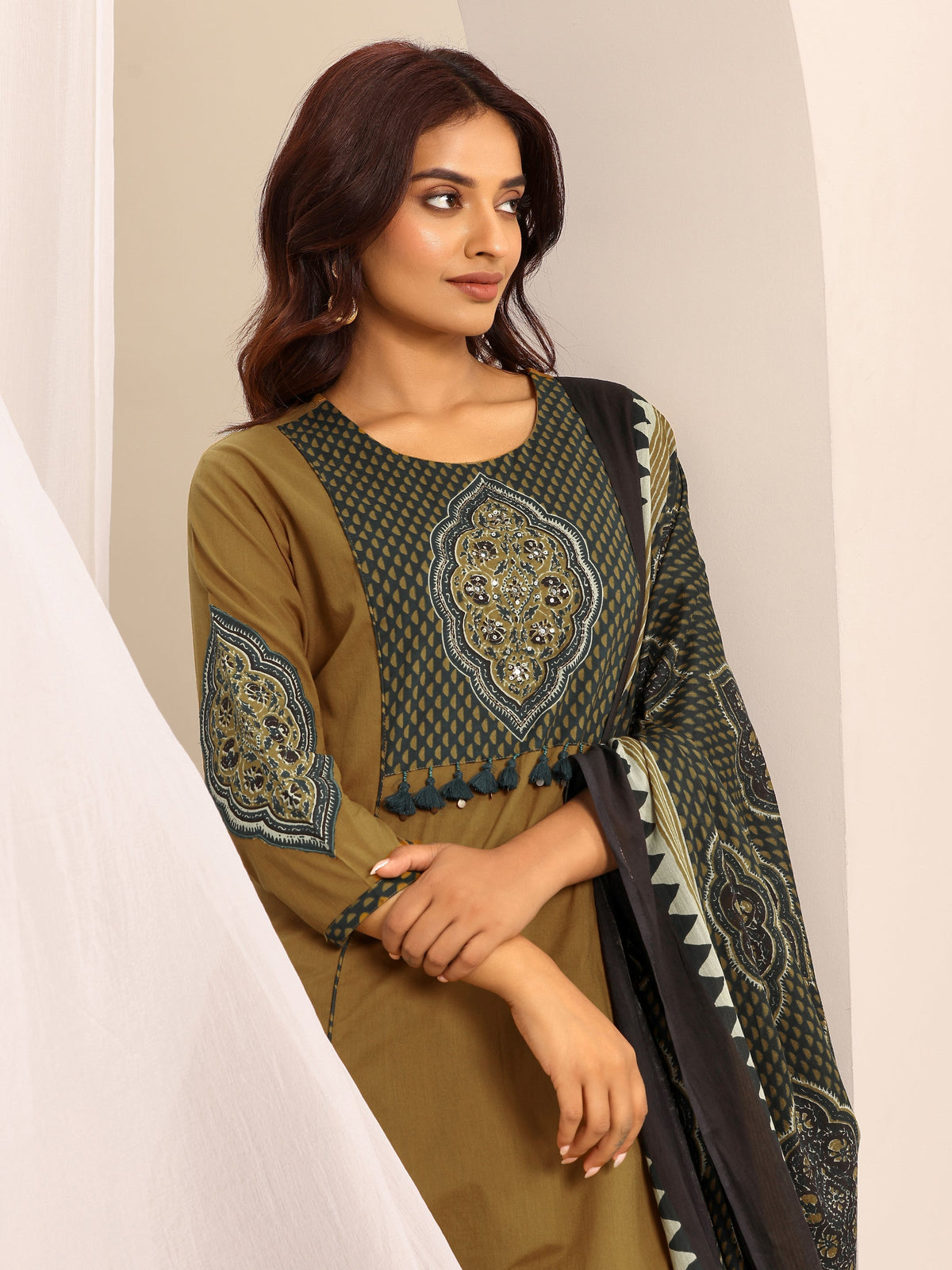 Libas Yellow Printed Cotton Blend Straight Suit Set With Dupatta