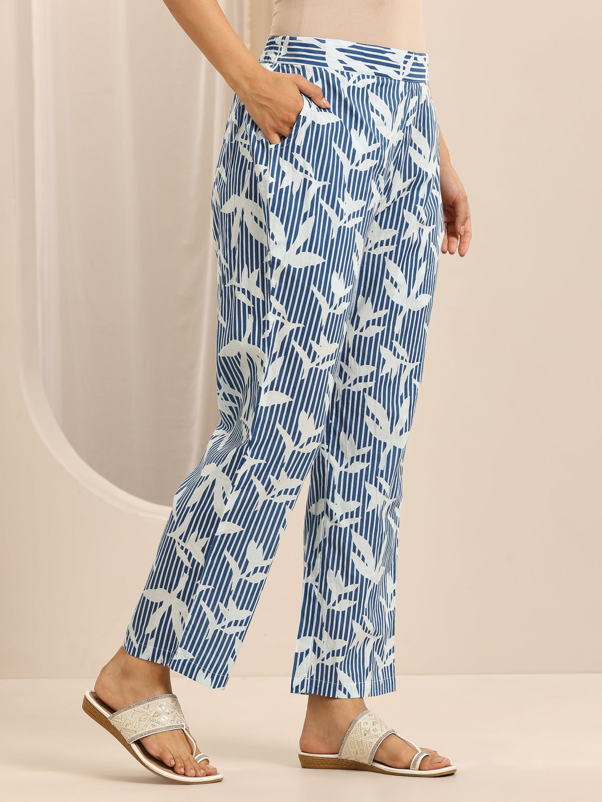 Libas Blue Printed Cotton Blend Straight Suit Set With Dupatta