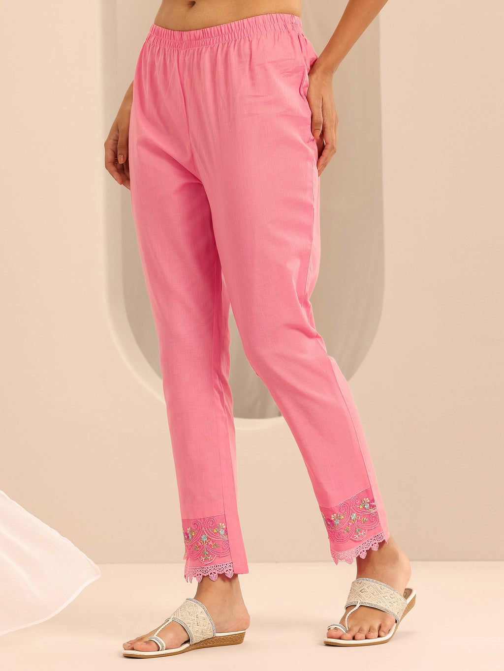 Libas Peach Embroidered Cotton Blend A-line Suit Set With Dupatta