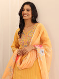 Libas Mustard Embroidered Cotton Blend A-line Suit Set With Dupatta