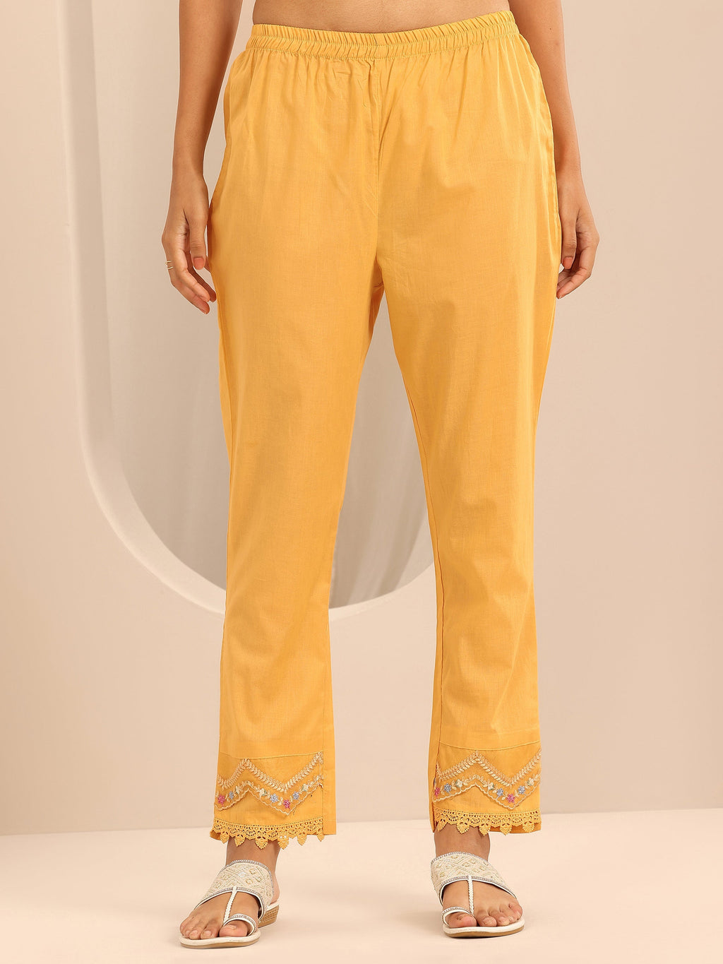 Libas Mustard Embroidered Cotton Blend A-line Suit Set With Dupatta