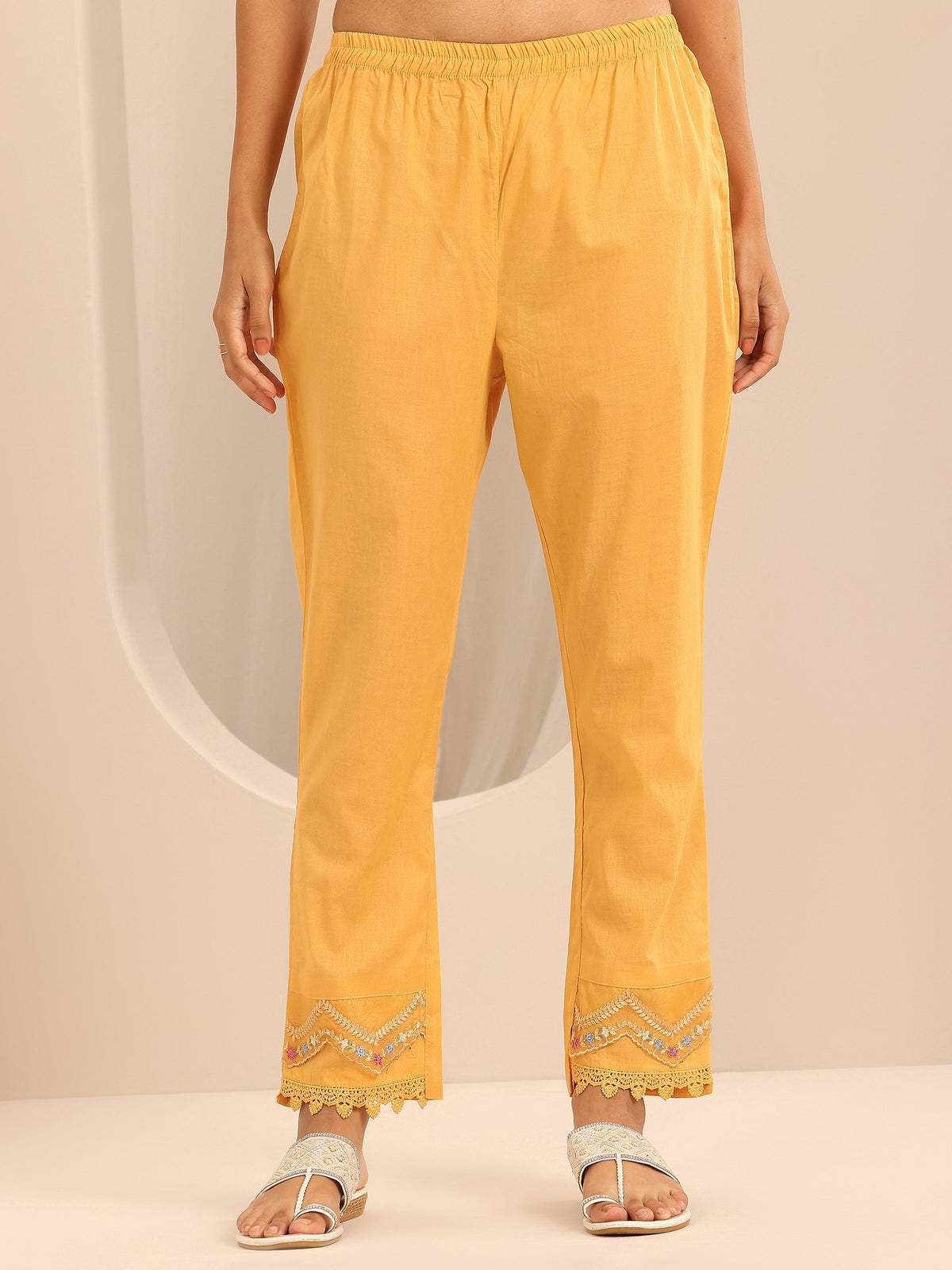 Libas Mustard Embroidered Cotton Blend A-line Suit Set With Dupatta