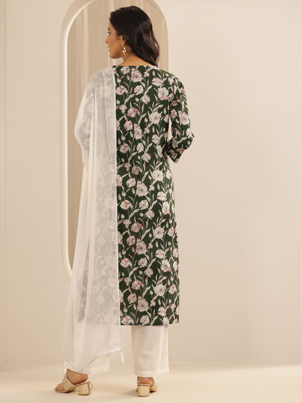 Libas Green Printed Cotton Straight Suit Set With Dupatta