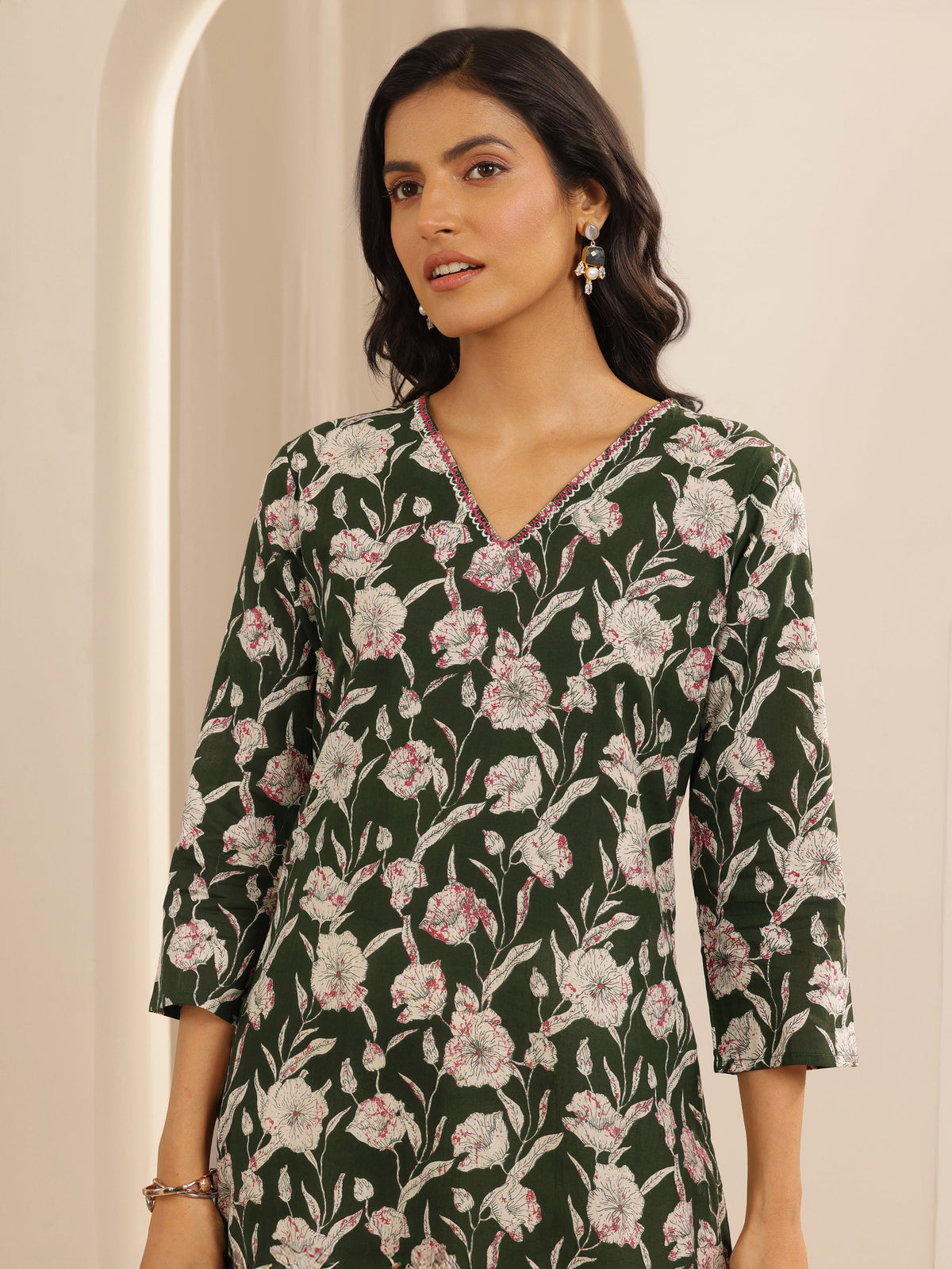 Libas Green Printed Cotton Straight Suit Set With Dupatta