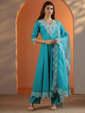 Libas Blue Embroidered Cotton Anarkali Suit Set With Dupatta