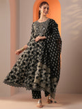 Libas Black Printed Cotton Anarkali Suit Set With Dupatta