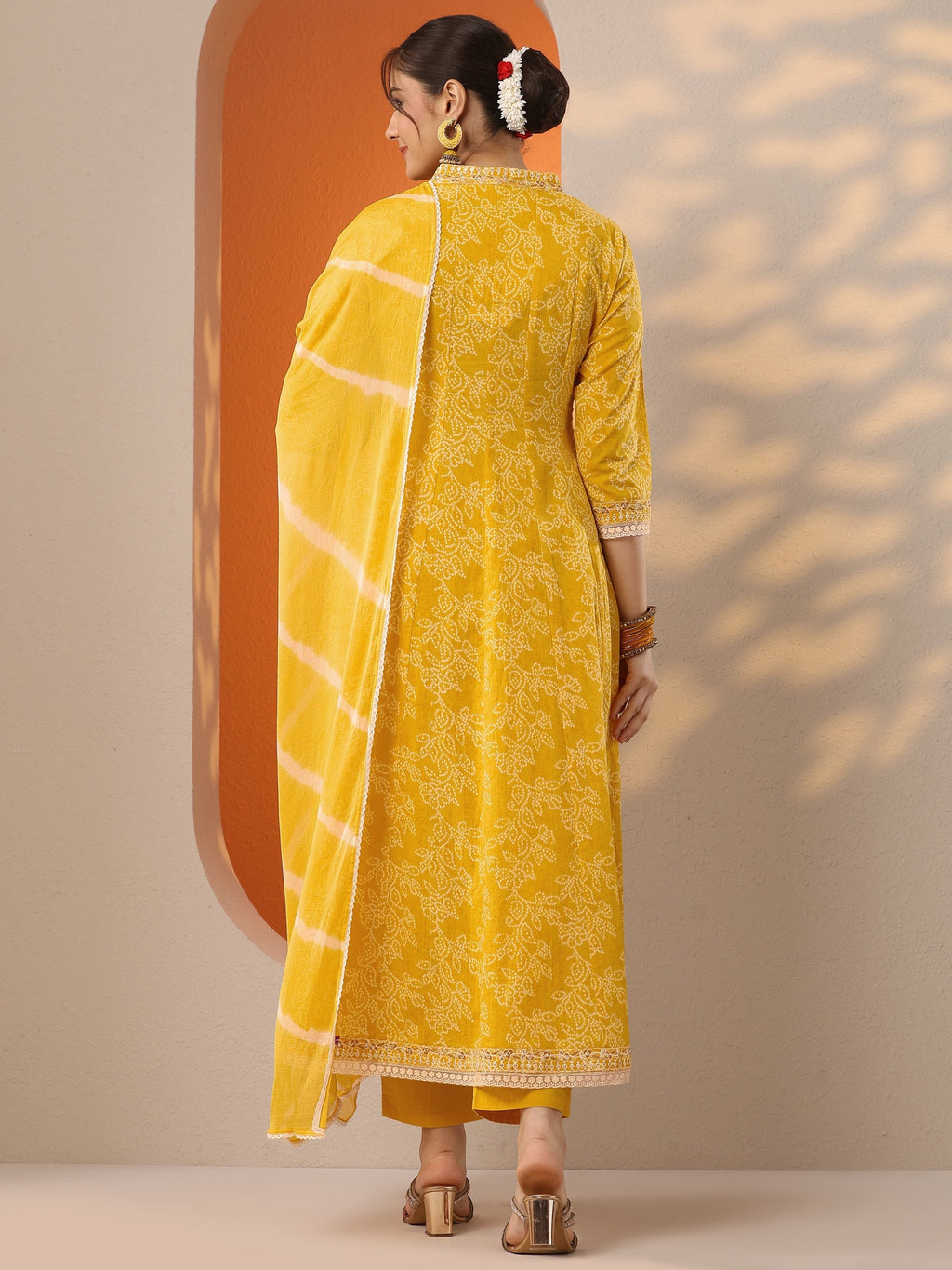 Libas Yellow Embroidered Cotton Anarkali Suit Set With Dupatta