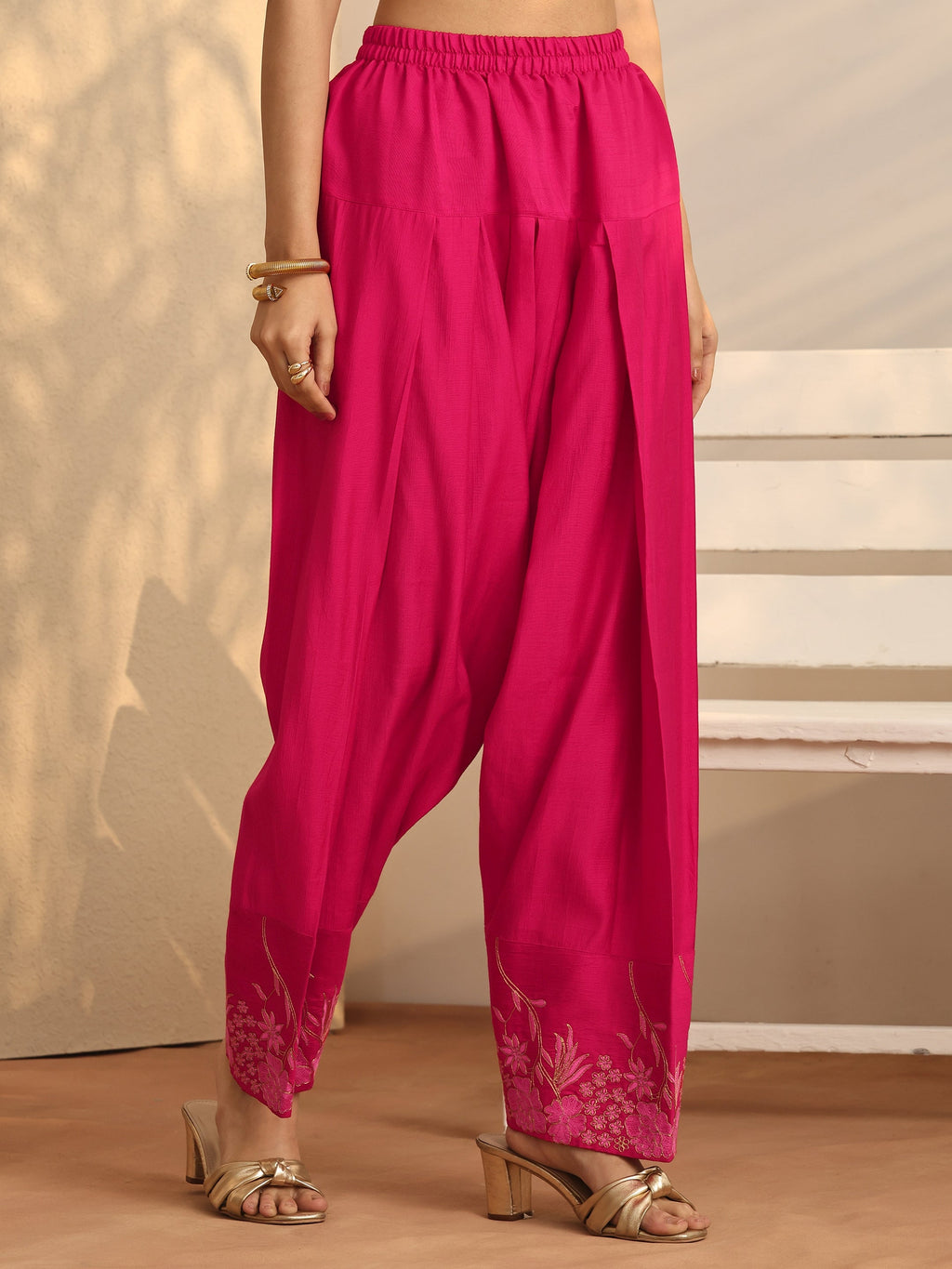 Libas Pink Embroidered Silk Blend Co-Ord Sets