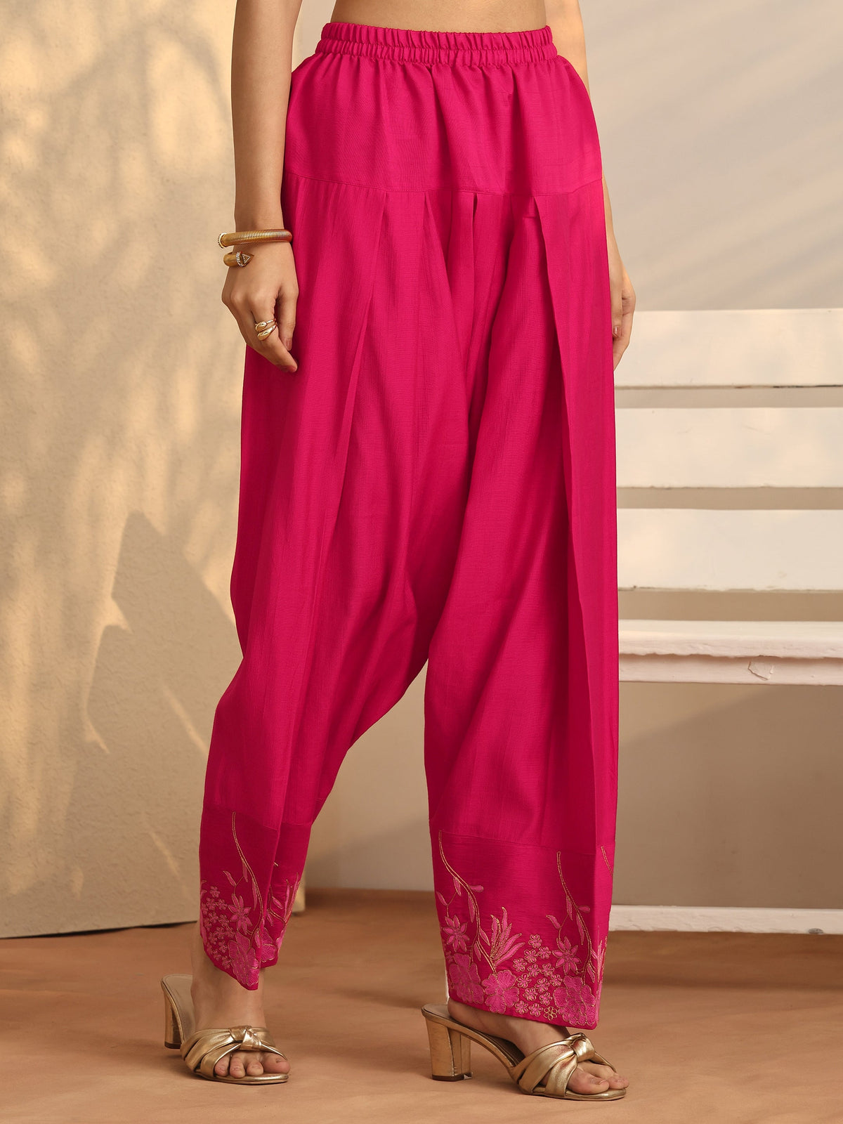 Libas Pink Embroidered Silk Blend Co-Ord Sets