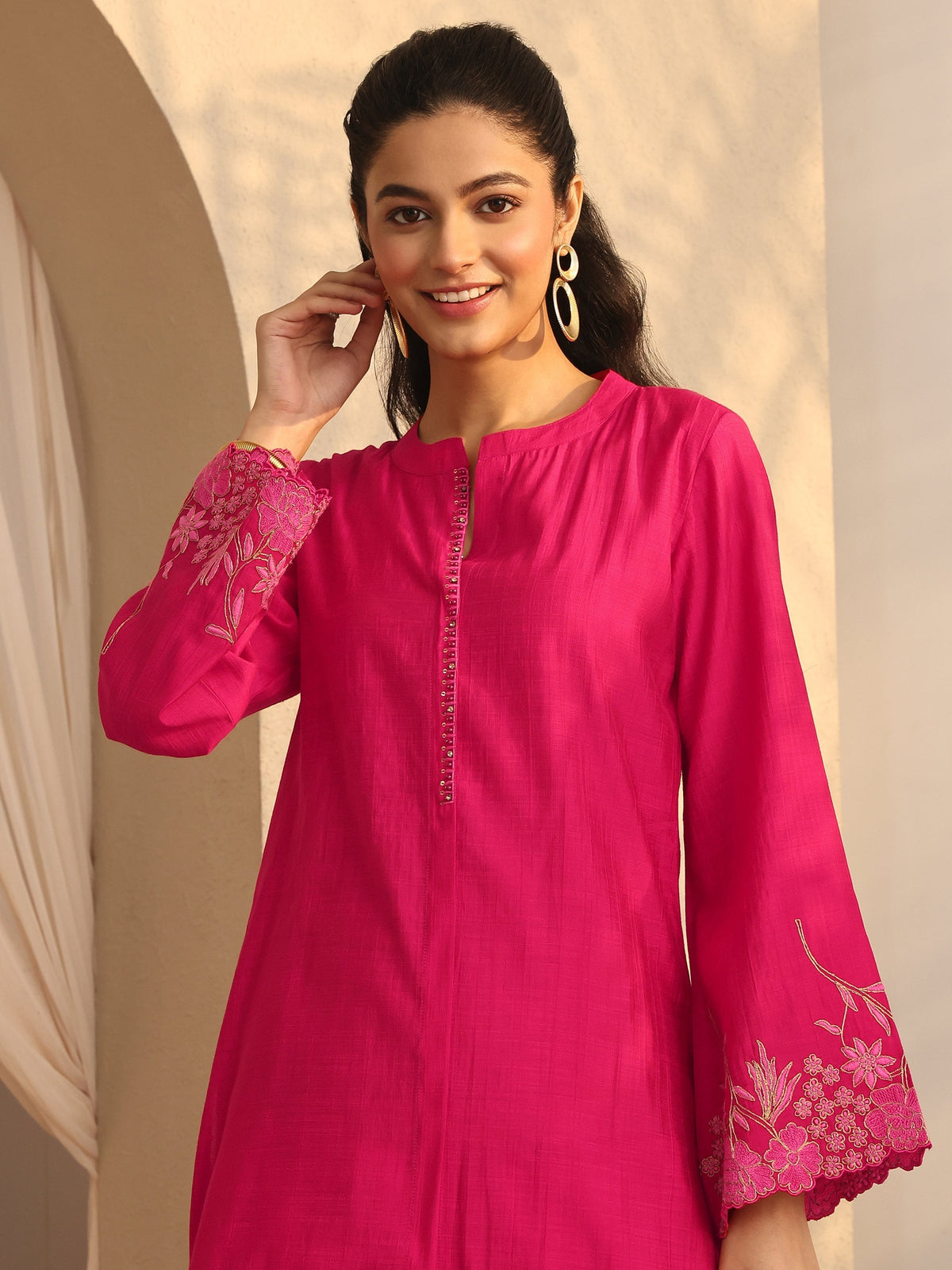 Libas Pink Embroidered Silk Blend Co-Ord Sets