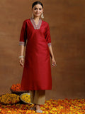 Gerua Maroon Embroidered Silk Straight Kurta