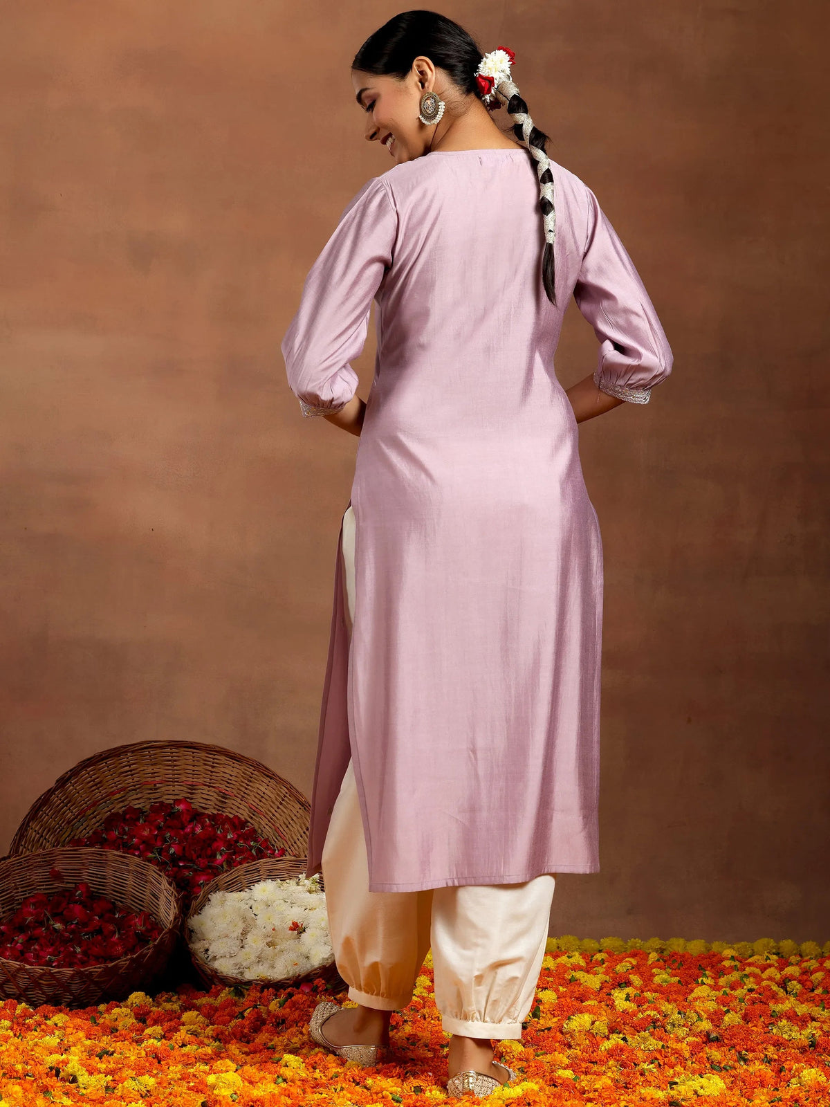 Gerua Purple Embroidered Silk Straight Kurta