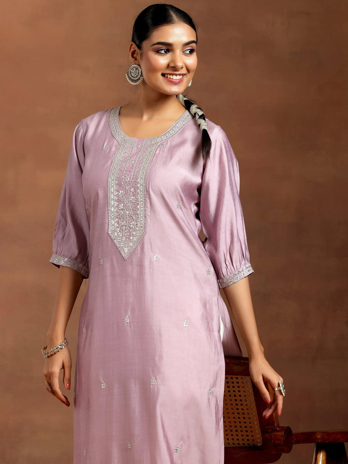 Gerua Purple Embroidered Silk Straight Kurta