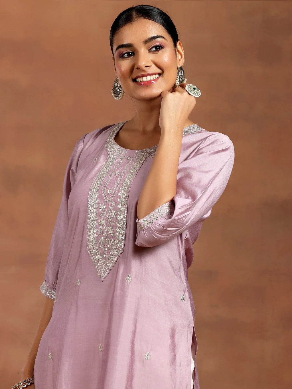 Gerua Purple Embroidered Silk Straight Kurta