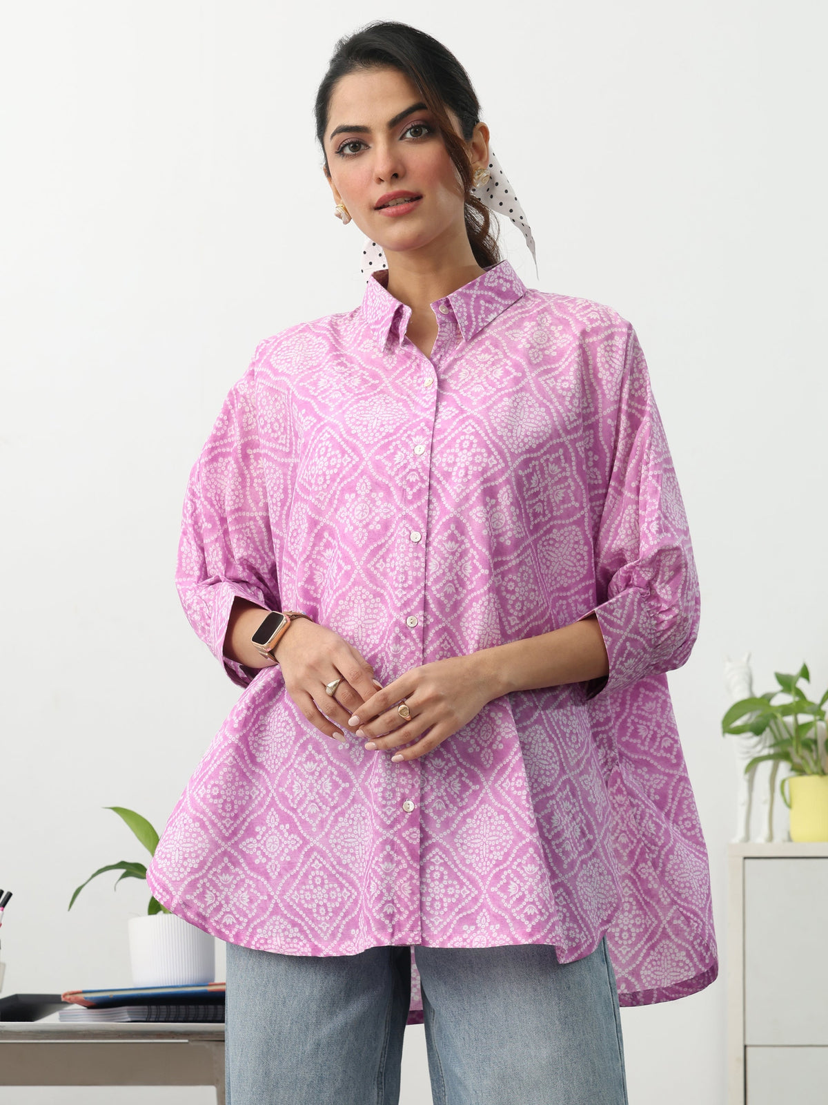 Gerua Pink Ethnic Motifs Printed Cotton Shirt
