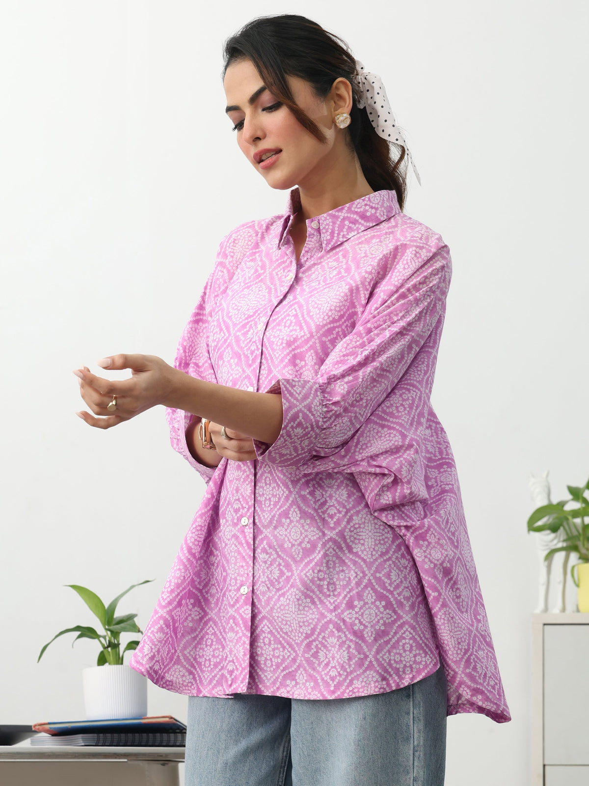 Gerua Pink Ethnic Motifs Printed Cotton Shirt