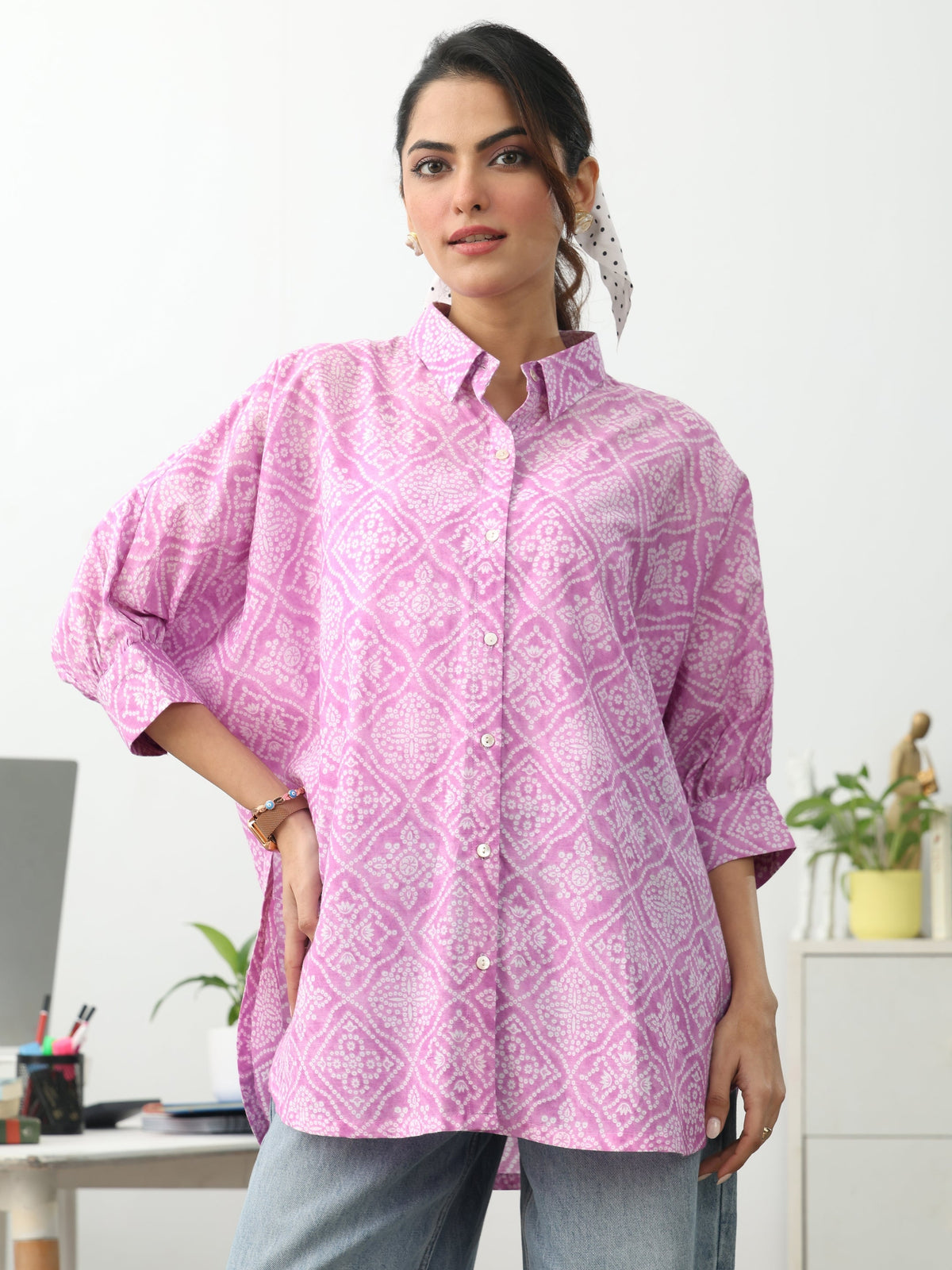 Gerua Pink Ethnic Motifs Printed Cotton Shirt
