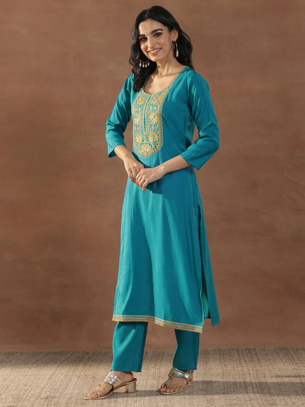 Gerua Green Yoke Design Silk Blend Straight Suit Set With Dupatta