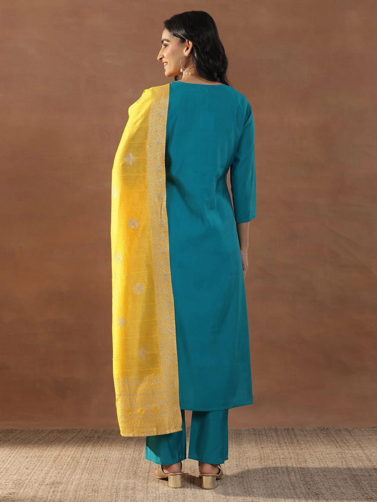 Gerua Green Yoke Design Silk Blend Straight Suit Set With Dupatta