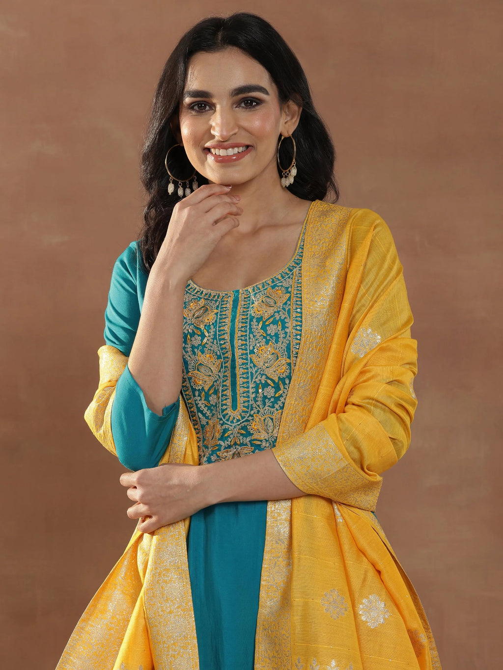 Gerua Green Yoke Design Silk Blend Straight Suit Set With Dupatta