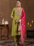 Gerua Green Yoke Design Silk Blend Straight Suit With Dupatta