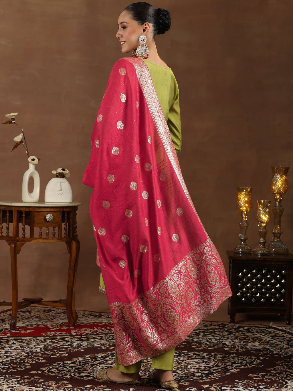 Gerua Green Yoke Design Silk Blend Straight Suit With Dupatta