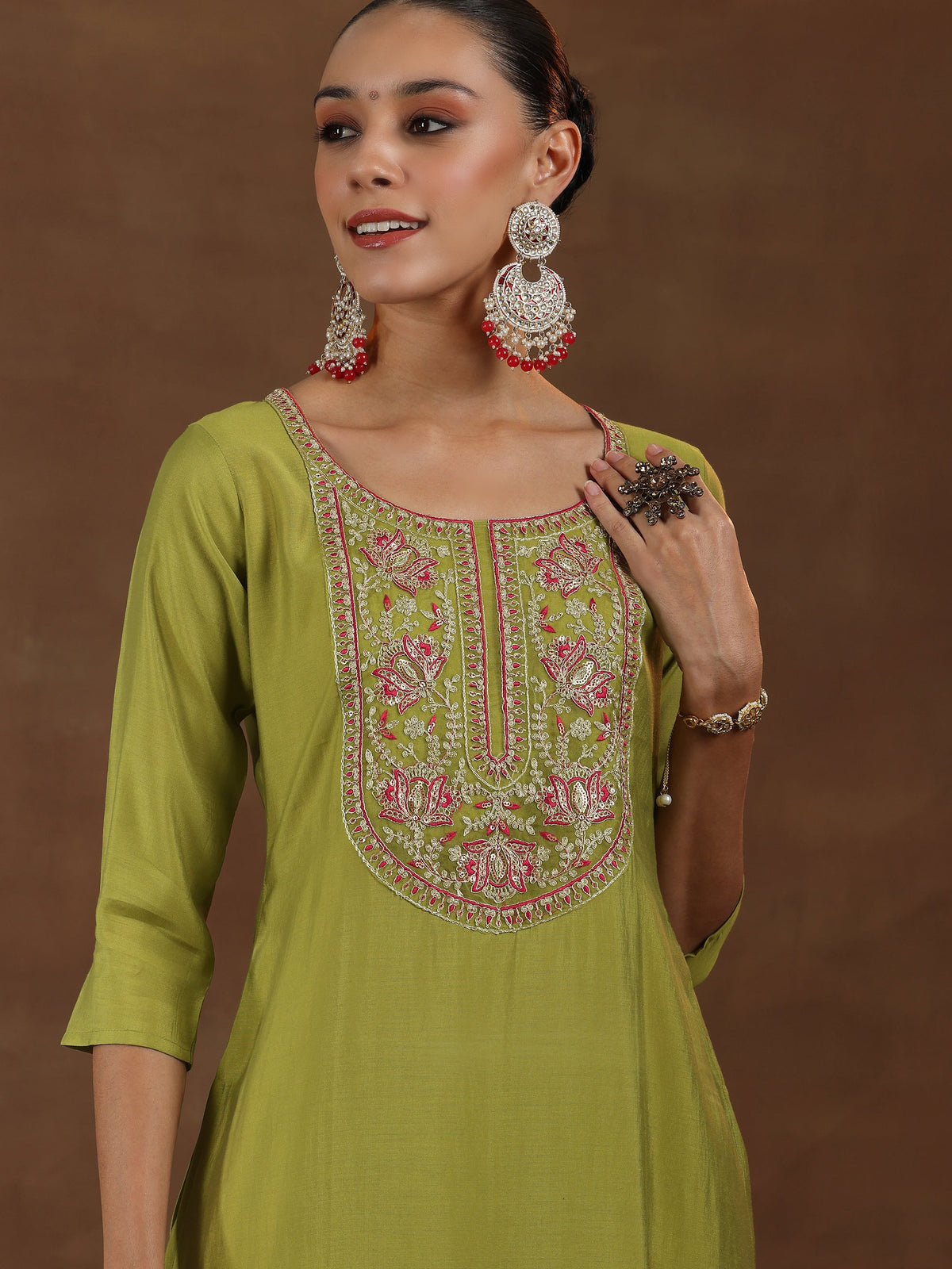 Gerua Green Yoke Design Silk Blend Straight Suit With Dupatta