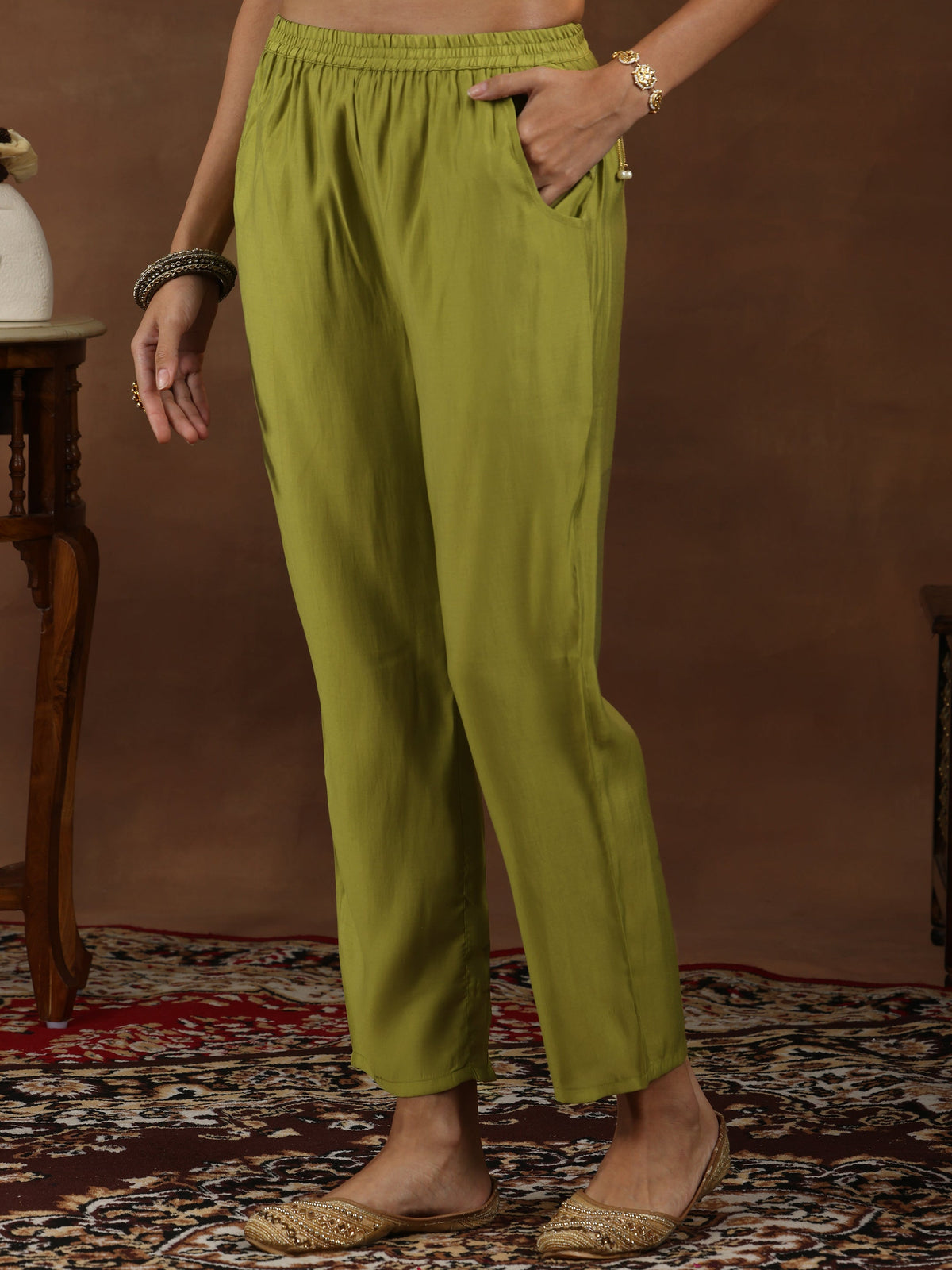 Gerua Green Yoke Design Silk Blend Straight Suit With Dupatta
