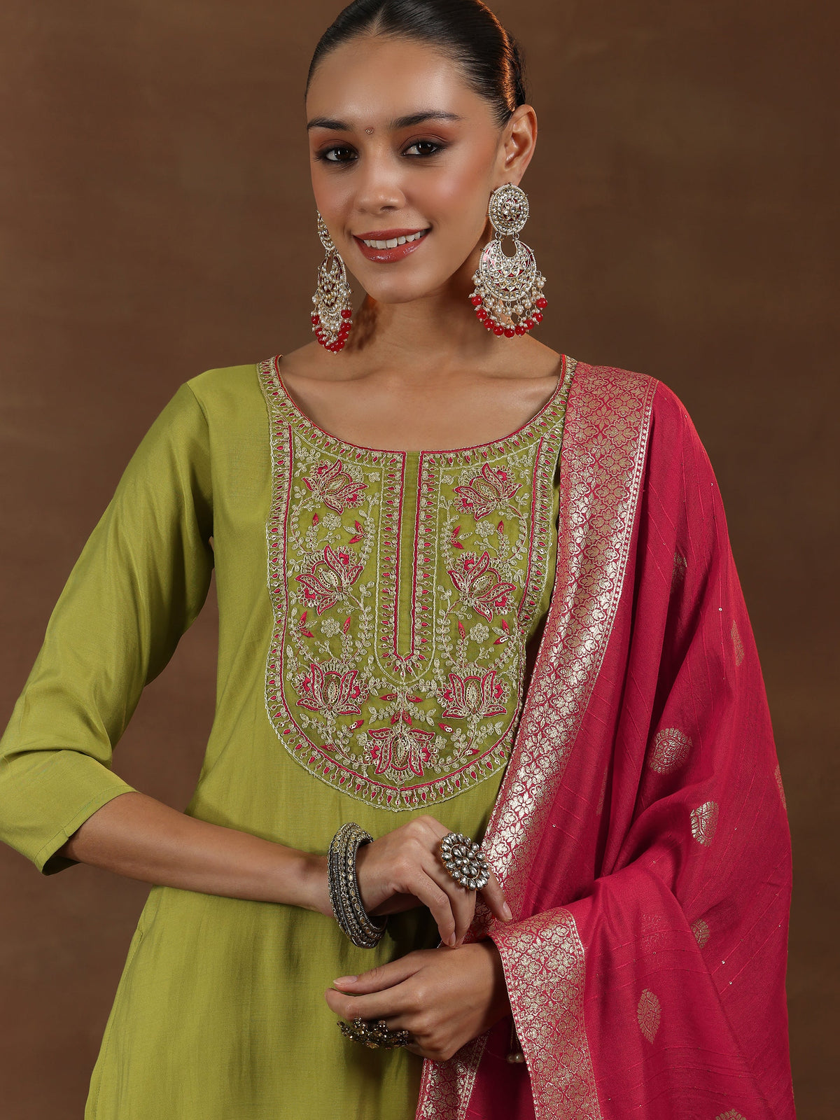 Gerua Green Yoke Design Silk Blend Straight Suit With Dupatta
