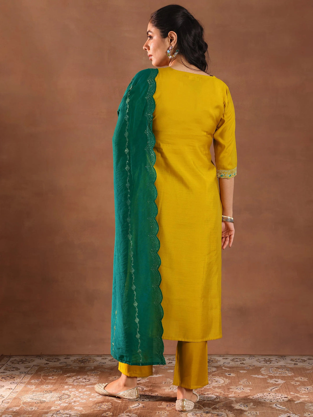 Gerua Mustard Embroidered Silk Blend Straight Suit With Dupatta