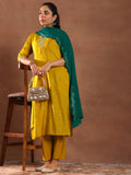 Gerua Mustard Embroidered Silk Blend Straight Suit With Dupatta