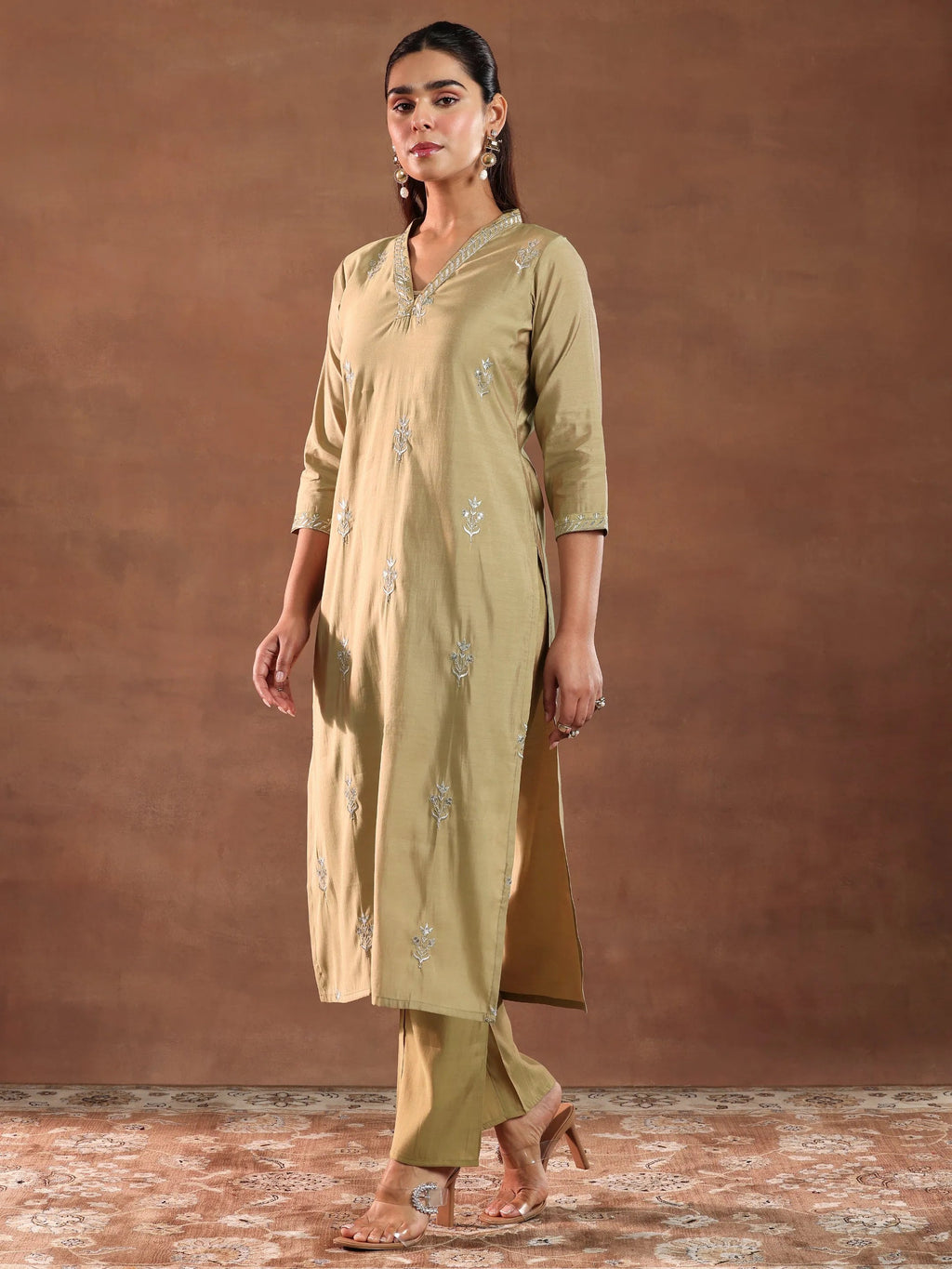 Gerua Golden Embroidered Silk Blend Straight Suit With Dupatta