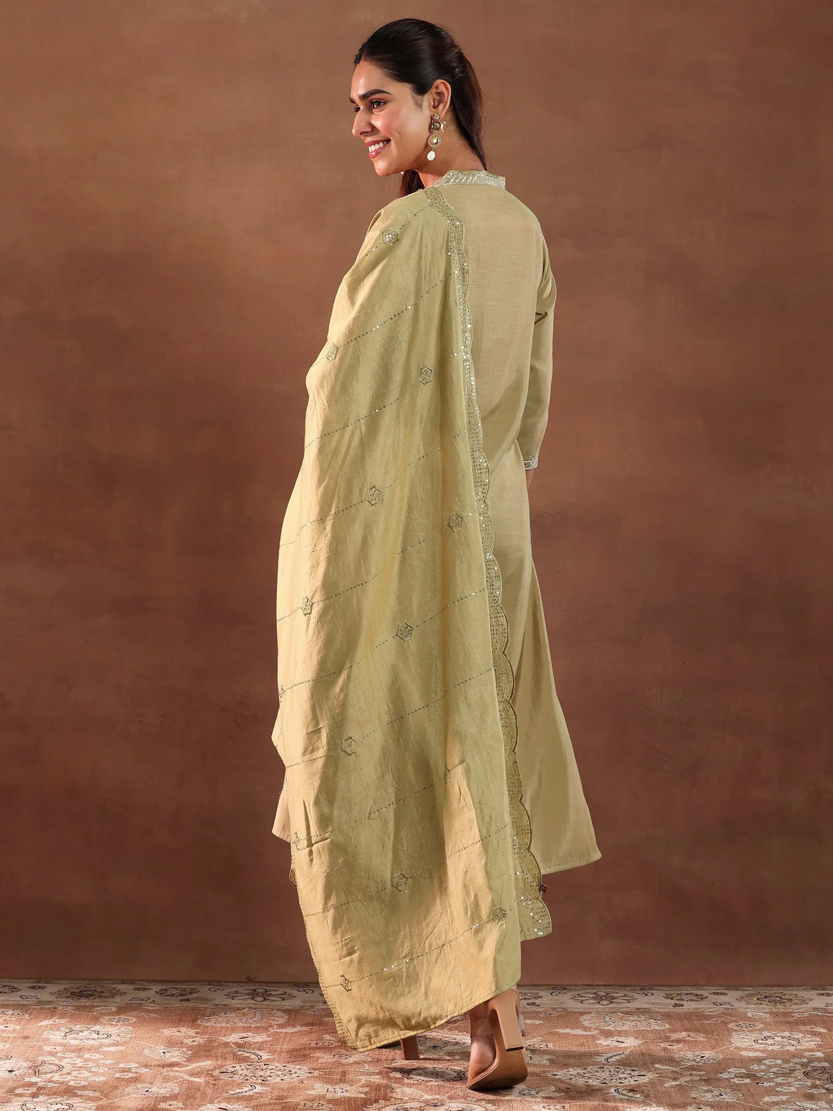 Gerua Golden Embroidered Silk Blend Straight Suit With Dupatta