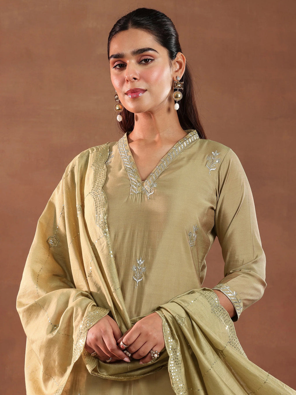 Gerua Golden Embroidered Silk Blend Straight Suit With Dupatta