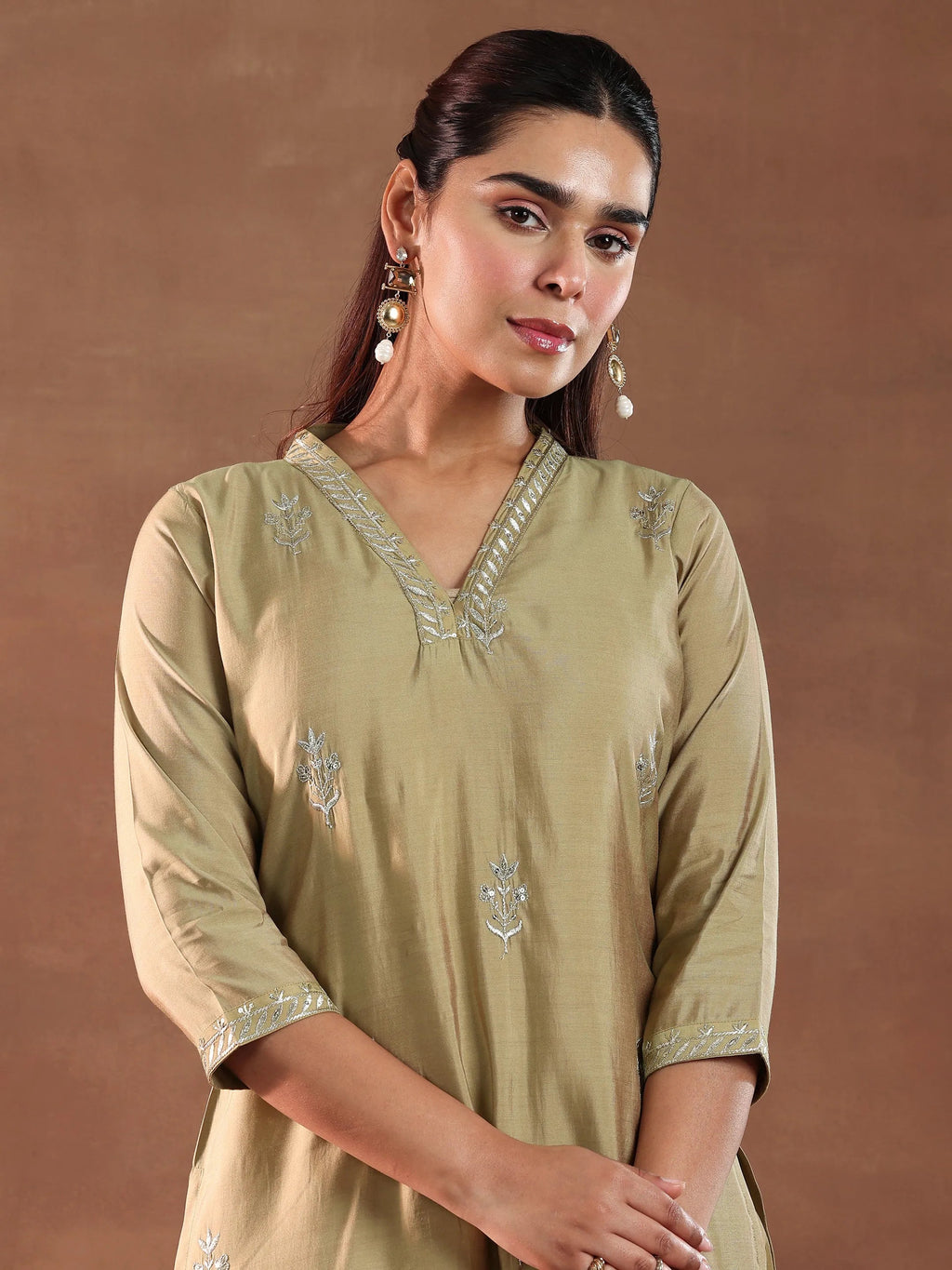 Gerua Golden Embroidered Silk Blend Straight Suit With Dupatta