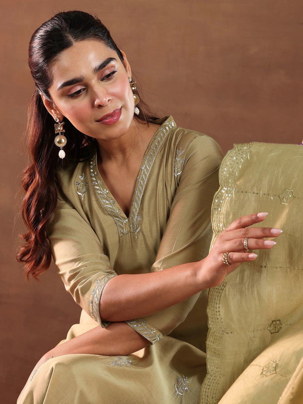 Gerua Golden Embroidered Silk Blend Straight Suit With Dupatta