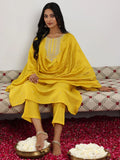 Gerua Yellow Embroidered Silk Blend Straight Suit With Dupatta