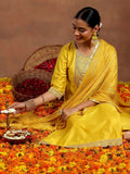 Gerua Yellow Yoke Design Silk Blend Straight Suit With Dupatta