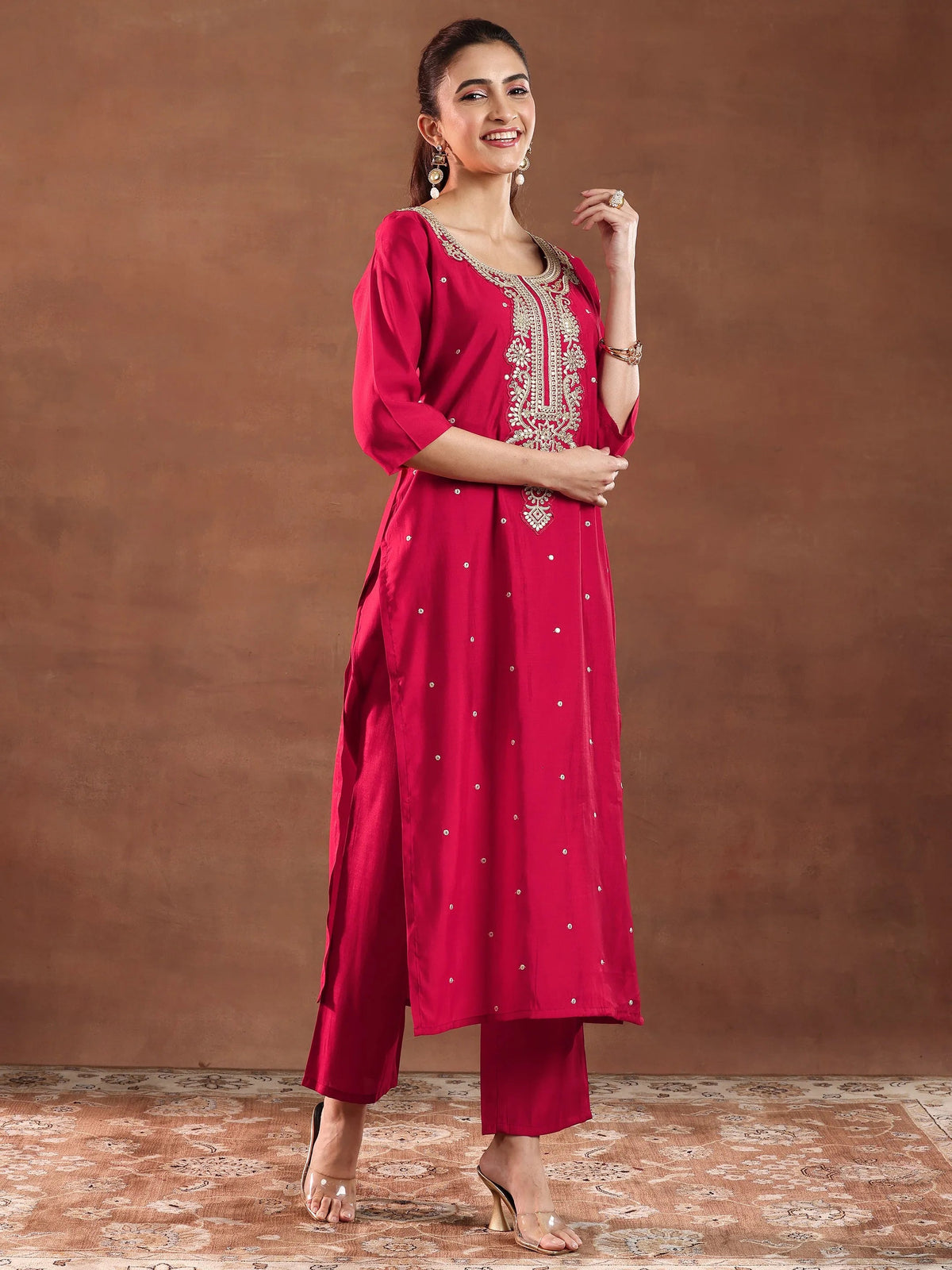 Gerua Red Embroidered Silk Blend Straight Suit With Dupatta-color issye